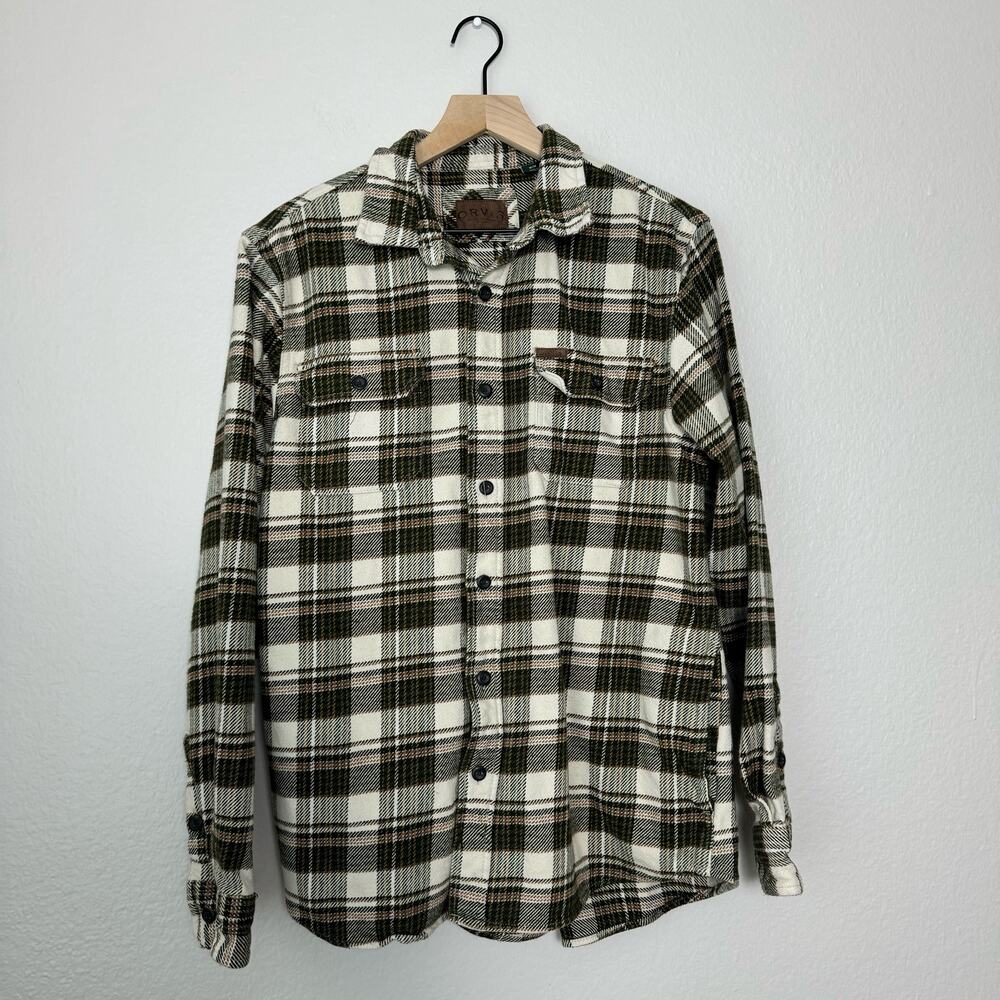 Orvis Men'sGreen Plaid Flannel Shirt Button Down Longsleeve Shacket Size Medium